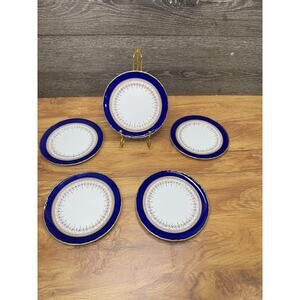 Royal Worcester Regency Blue & Gold 6" Bread Plates England ~set Of 5